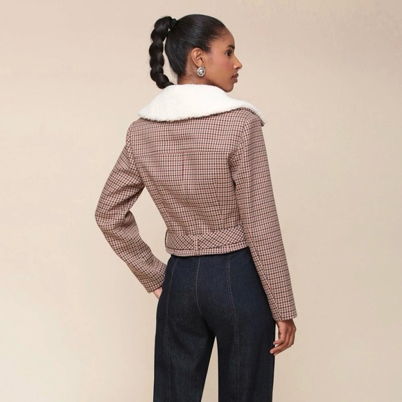 Brand New - AVEC LES FILLES Faux Shearling Collared Plaid Aviator Jacket 🤎✨ - Picture 15 of 16